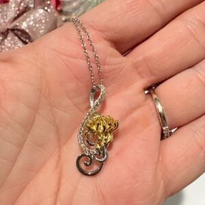 Birthstone November Music Note Chrysanthemum Citrine Pendant Necklace 925 SS